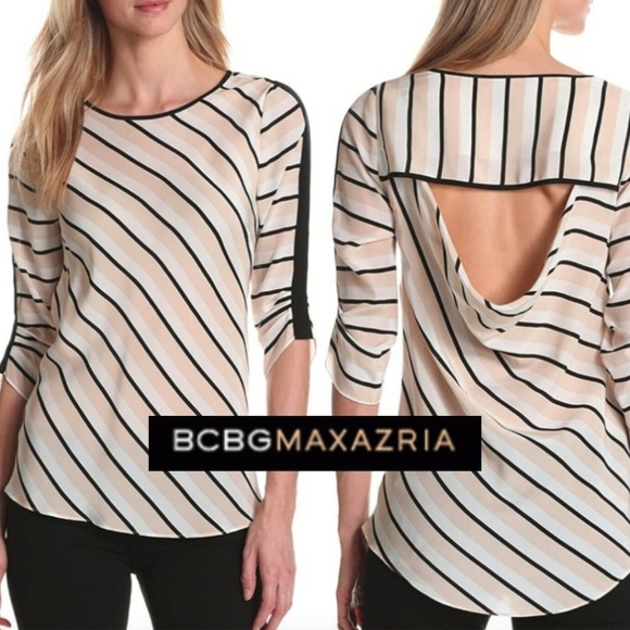 BCBGMAXAZRIA  Maya striped back drape top, M  CB2277 - Picture 1 of 4